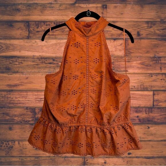 5 for $25🔥Ryegrass Burnt Orange Eyelet High Neck Peplum Top XL - Picture 1 of 5